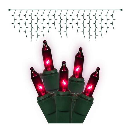 VICKERMAN Green Wire End Connecting 9 ft. Long Bag Icicle Light Set with Purple Lights W6G4306